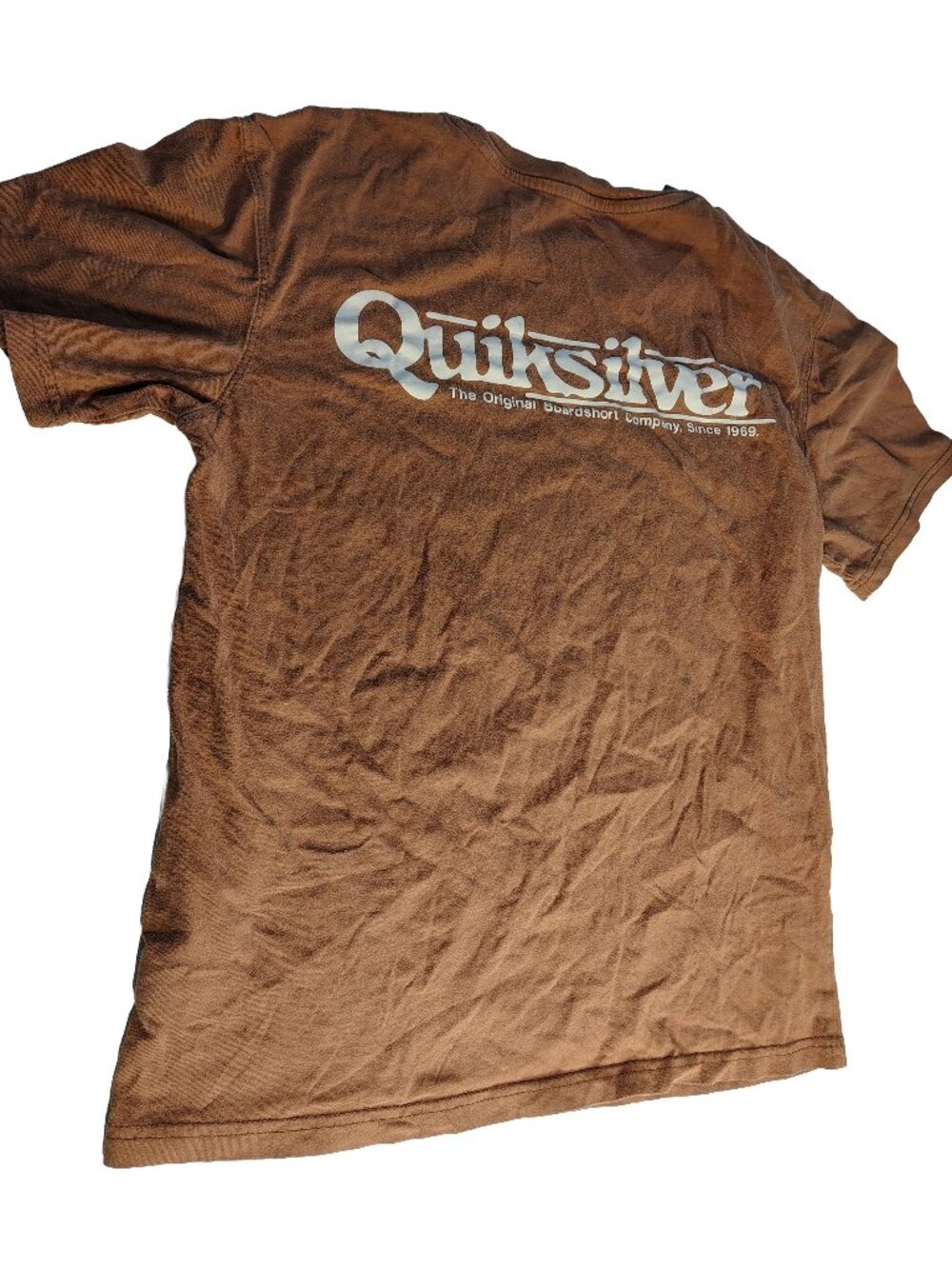 Men's Size Small Tan Short Sleeve Quiksilver Logo Branded T-Shirt